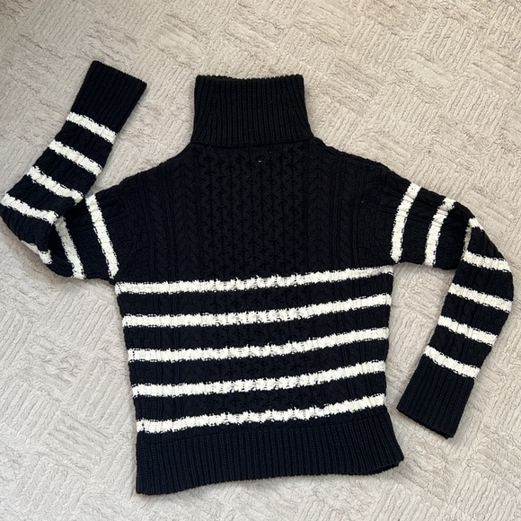 La Ligne x Target Black Quarter Zip Striped Cable Knit Sweater, Size XXS, EUC - Picture 8 of 16